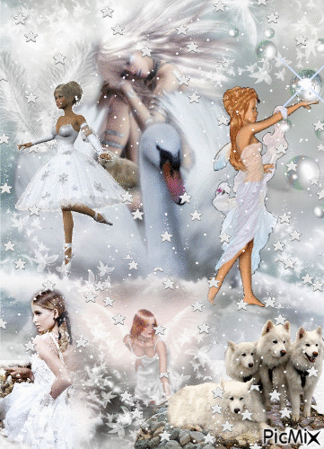♥♥Thème proposé par myryamka : Avec légèreté blanc bulle plume flocon♥♥la ballerine et sont cygne d'amour ♥♥♥