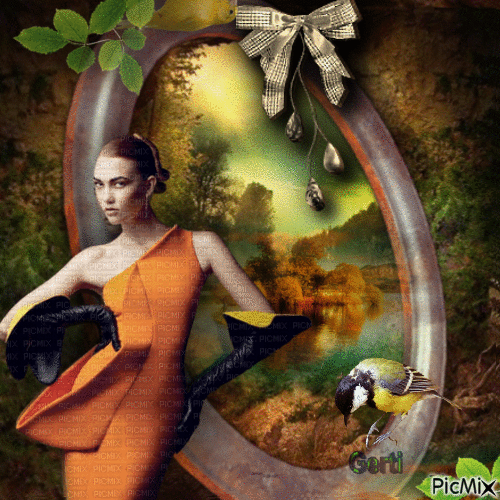 Elegant woman on the background of an autumn landscape - Бесплатни анимирани ГИФ