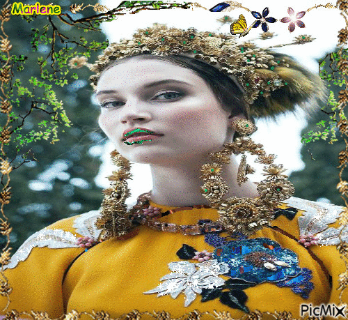Portrait Woman Flowers Butterfly Deco Glitter - Gratis geanimeerde GIF