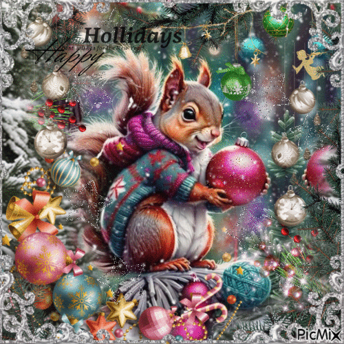 Happy Holidays  - Christmas squirrel - Gratis animerad GIF