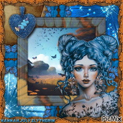 {♦Butterfly Woman in Brown & Blue Tones♦} - Free animated GIF