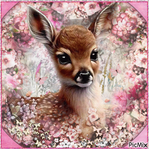 Deer in a field of flowers - Безплатен анимиран GIF