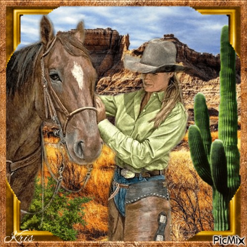 Cowgirl et son cheval🐎 🔫💰 - gratis png
