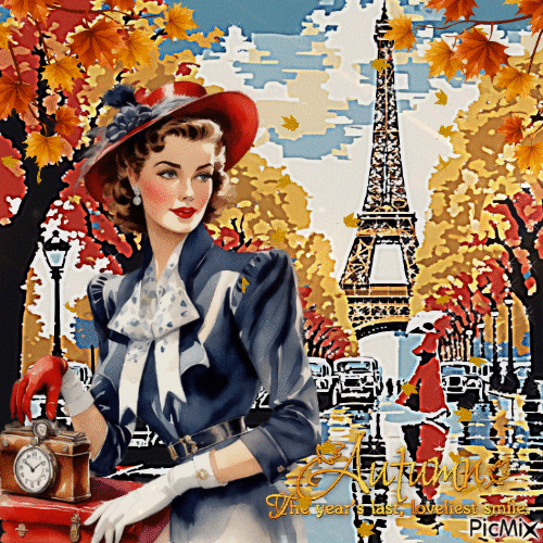 Herbst in Paris - Vintage-Frau - Бесплатный анимированный гифка