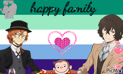 A very happy family ( Dazai, Chuuya and george) - Бесплатный анимированный гифка