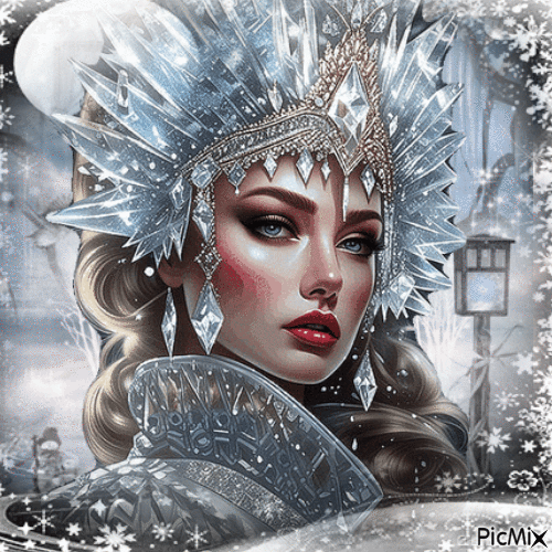 Portrait belle femme hiver fantasy - Бесплатный анимированный гифка