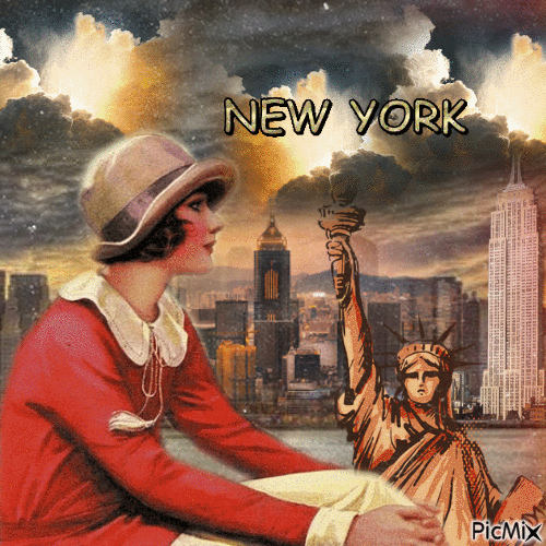 Frau in Rot in New York - Weinlese - Бесплатный анимированный гифка
