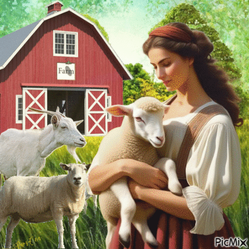 Concours : Femme avec des moutons - Free animated GIF