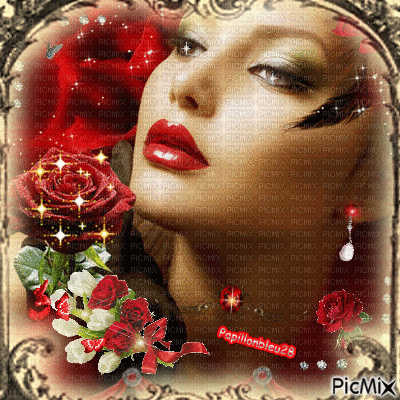 Portrait femme en rouge avec contraste - Δωρεάν κινούμενο GIF