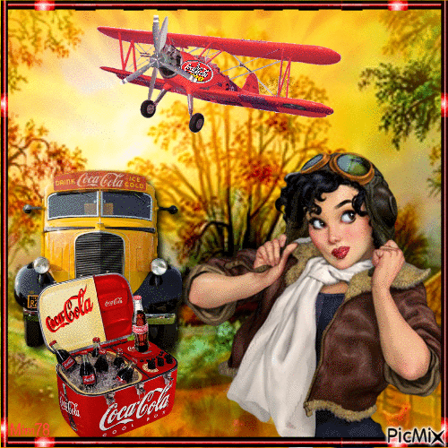 Femme pilote et Coca-Cola - GIF animé gratuit