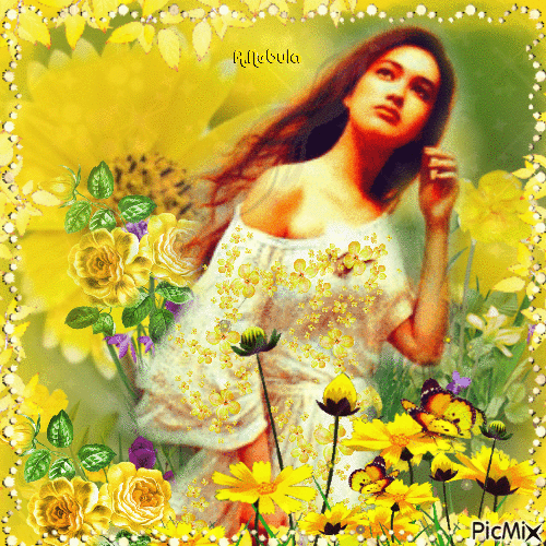 woman/flowers yellow - GIF animado grátis