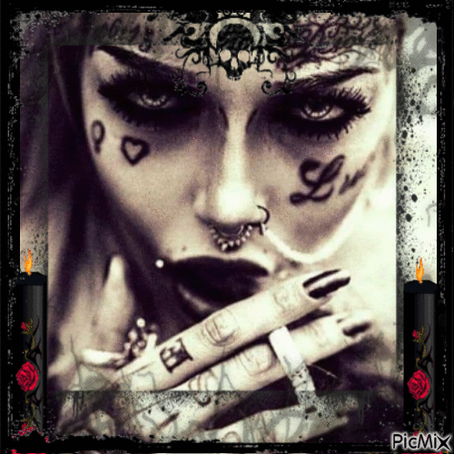 Portrait de femme gothique - Noir et blanc !!!! - GIF animé gratuit