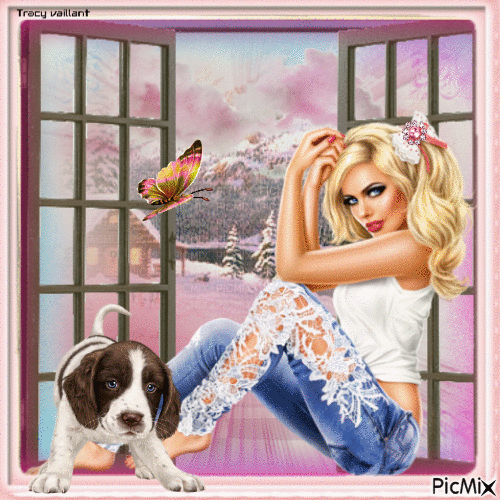 Girl with pink background - Gratis geanimeerde GIF