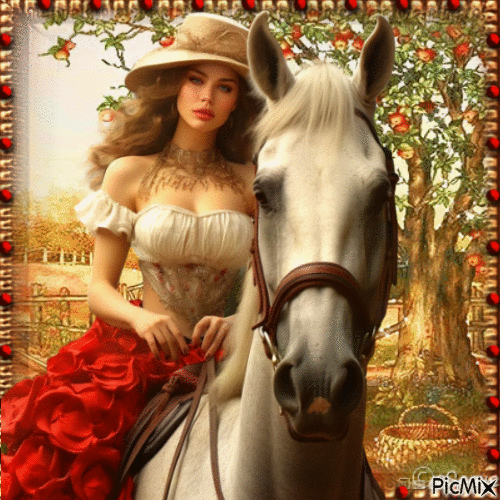 Woman and horse - GIF animé gratuit