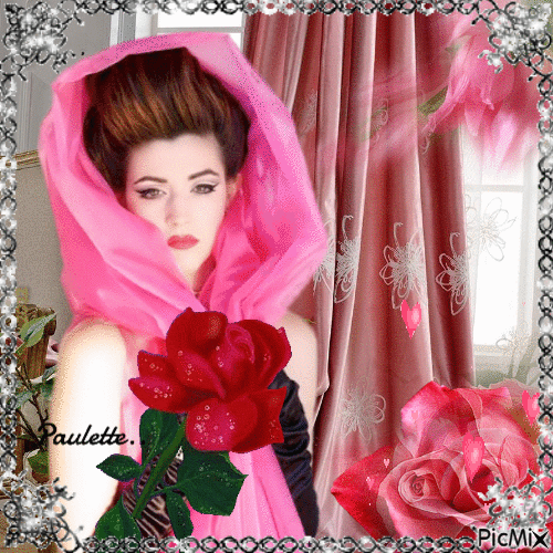 portrait de femme et rose - Besplatni animirani GIF