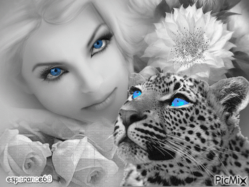 La femme et le léopard - Бесплатный анимированный гифка