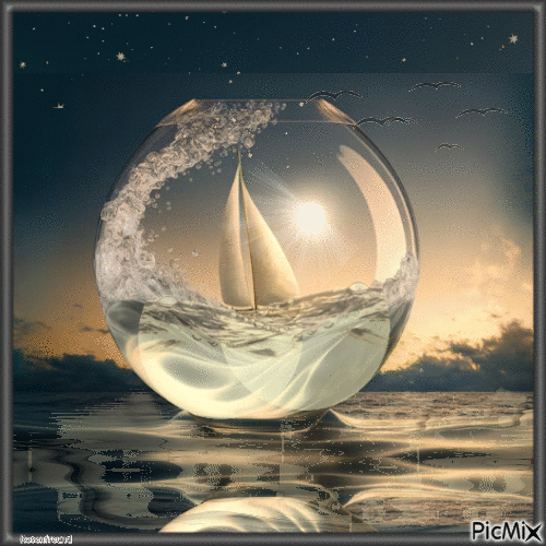 Sailboat in the moonlight - Безплатен анимиран GIF
