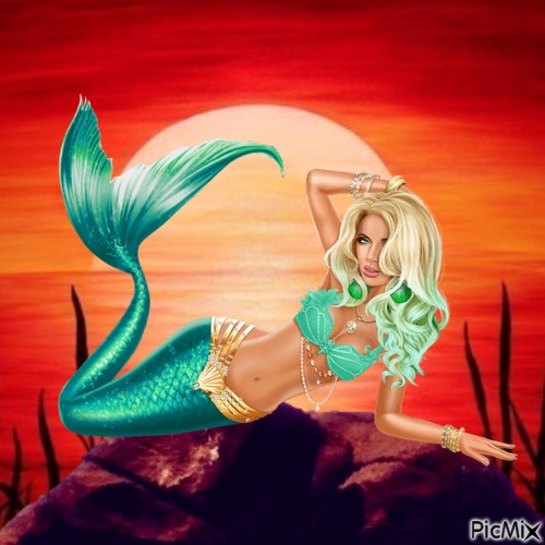 Mermaid and sunset - ücretsiz png