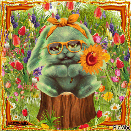 Spring-flowers-bunnies-Easter - 免费动画 GIF