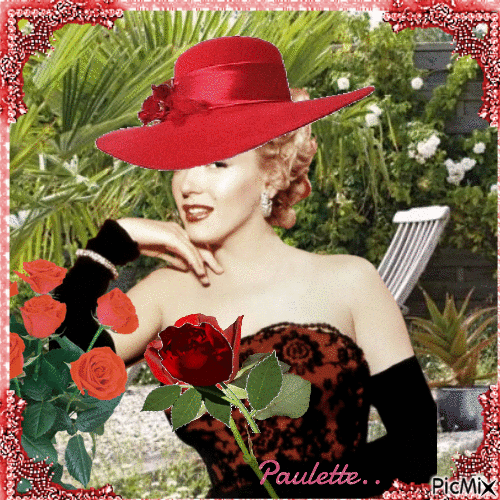 femme vintage avec un chapeau et une fleur - Ilmainen animoitu GIF