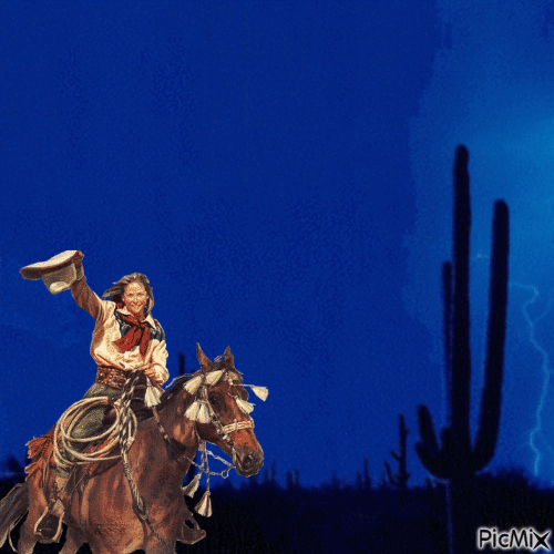 Cowgirl in a lightning storm - GIF animate gratis