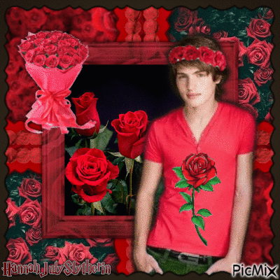 ♦Gregg Sulkin with Red Roses♦ - Animovaný GIF zadarmo
