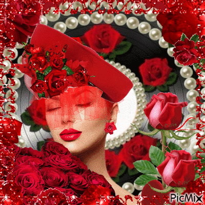 woman red roses - GIF animate gratis