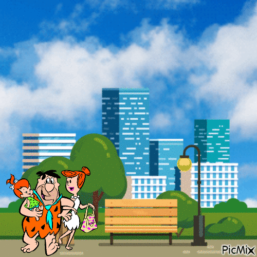 Flintstones on a day out - GIF animate gratis
