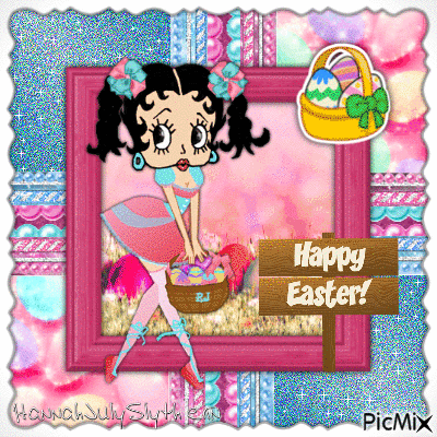 {Betty Boop Easter in Blue & Pink} - Бесплатный анимированный гифка