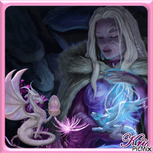 Fantasy woman and dragon - Free animated GIF