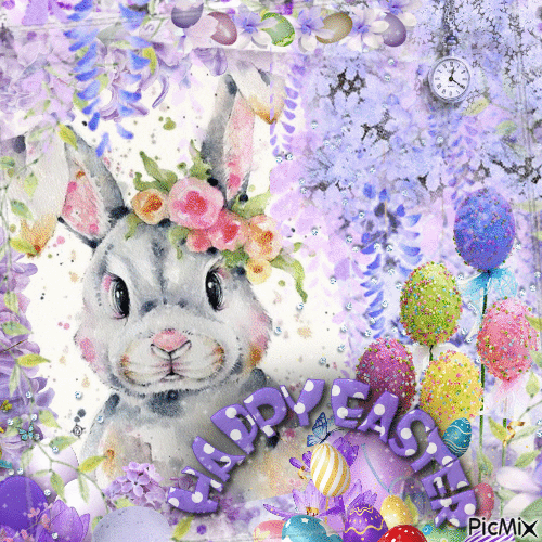 Watercolor (purple) Easter-Bunny - Free animated GIF