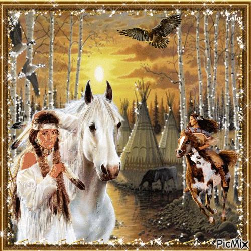 Indianer woman and her horse - GIF animé gratuit
