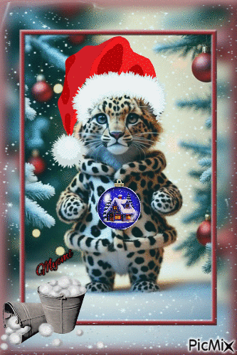 petit léopard dans la neige - Δωρεάν κινούμενο GIF