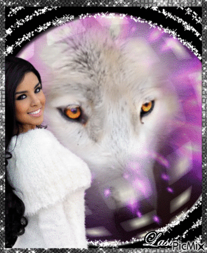 La jeune femme et le loup blanc ♥♥♥ - Бесплатни анимирани ГИФ