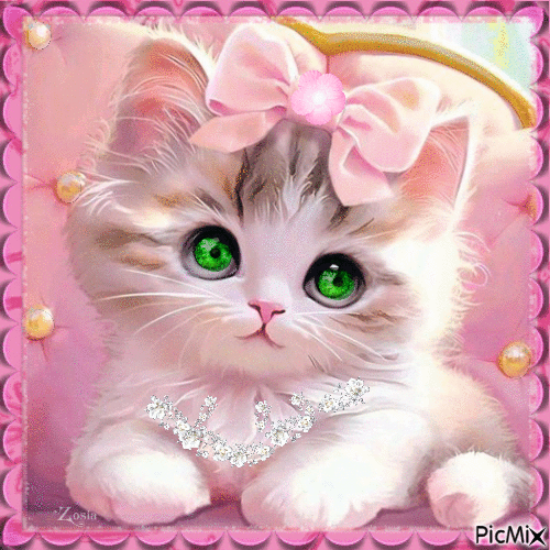 Kotek na różowym tle - GIF animate gratis