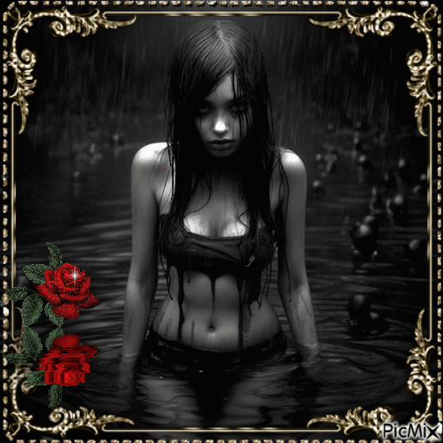 Girl Dark Water Roses - Δωρεάν κινούμενο GIF
