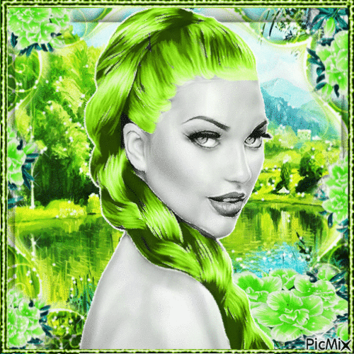 Woman with green hair - Gratis animerad GIF