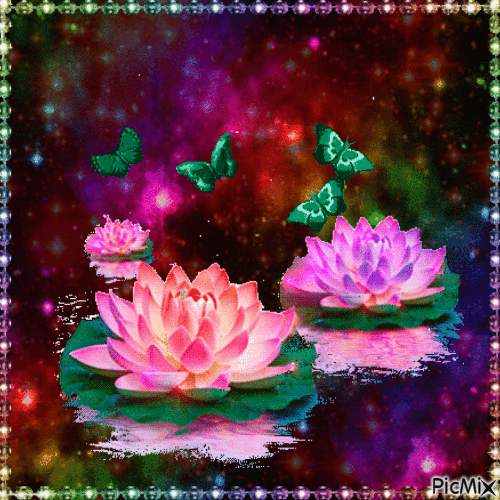 Lotus and Butterflies - Free animated GIF