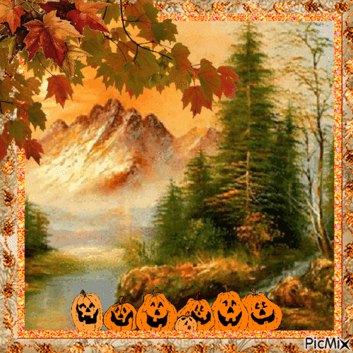 Autumn Halloween Scene - Animovaný GIF zadarmo