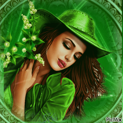 Portrait d'une femme en vert - Animovaný GIF zadarmo