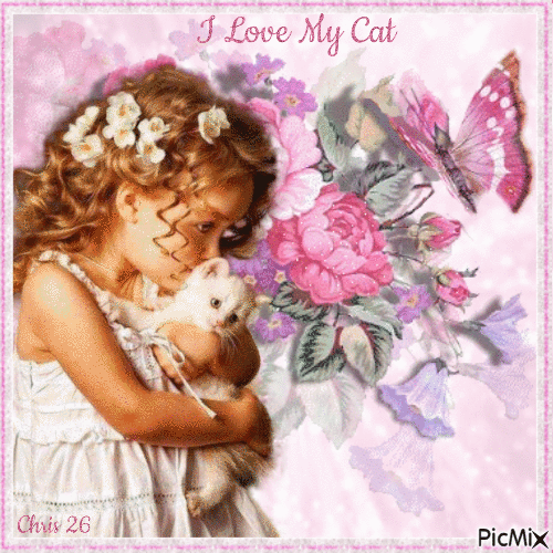 Portrait of a  little girl and her cat - GIF animasi gratis