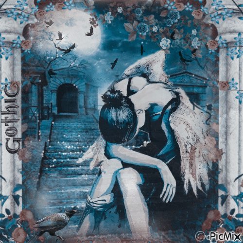 Gothic angel woman stairs BB - Бесплатни анимирани ГИФ