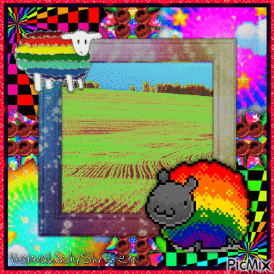 (Bouncing Rainbow Sheep) - GIF animado grátis