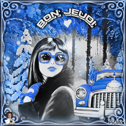 Bon Jeudi  bleu avec blanc - Zdarma animovaný GIF