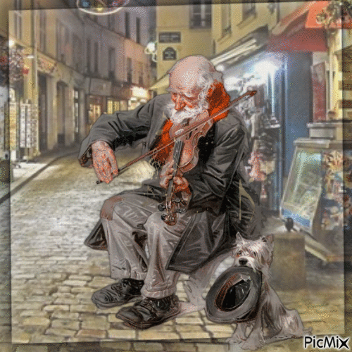 Le vieil homme et son chien - GIF animado grátis