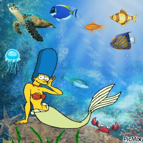 Marge and fish friends - GIF animé gratuit