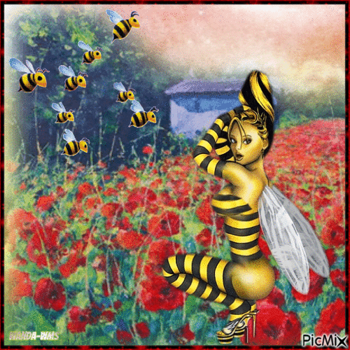 woman -female-bee -flowers - Gratis geanimeerde GIF