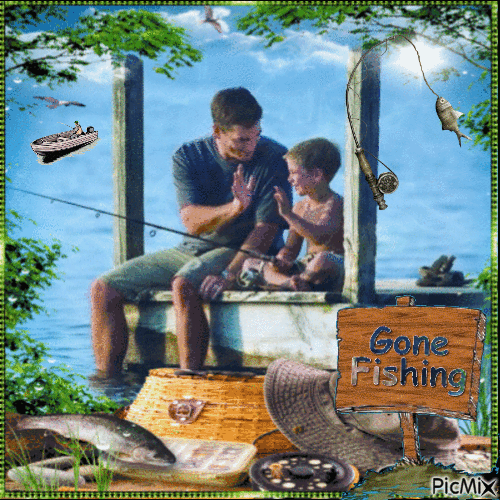 Fishing at the lake with dad - GIF animé gratuit