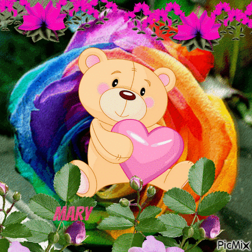 Nounours dans une rose - Free animated GIF