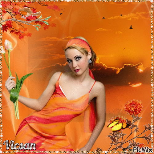 Retrato de mujer en tonos naranjas - Δωρεάν κινούμενο GIF